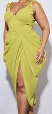 Prettylittlething Plus Women's Size 26 Olive Underwire Detail Draped Midi Dress