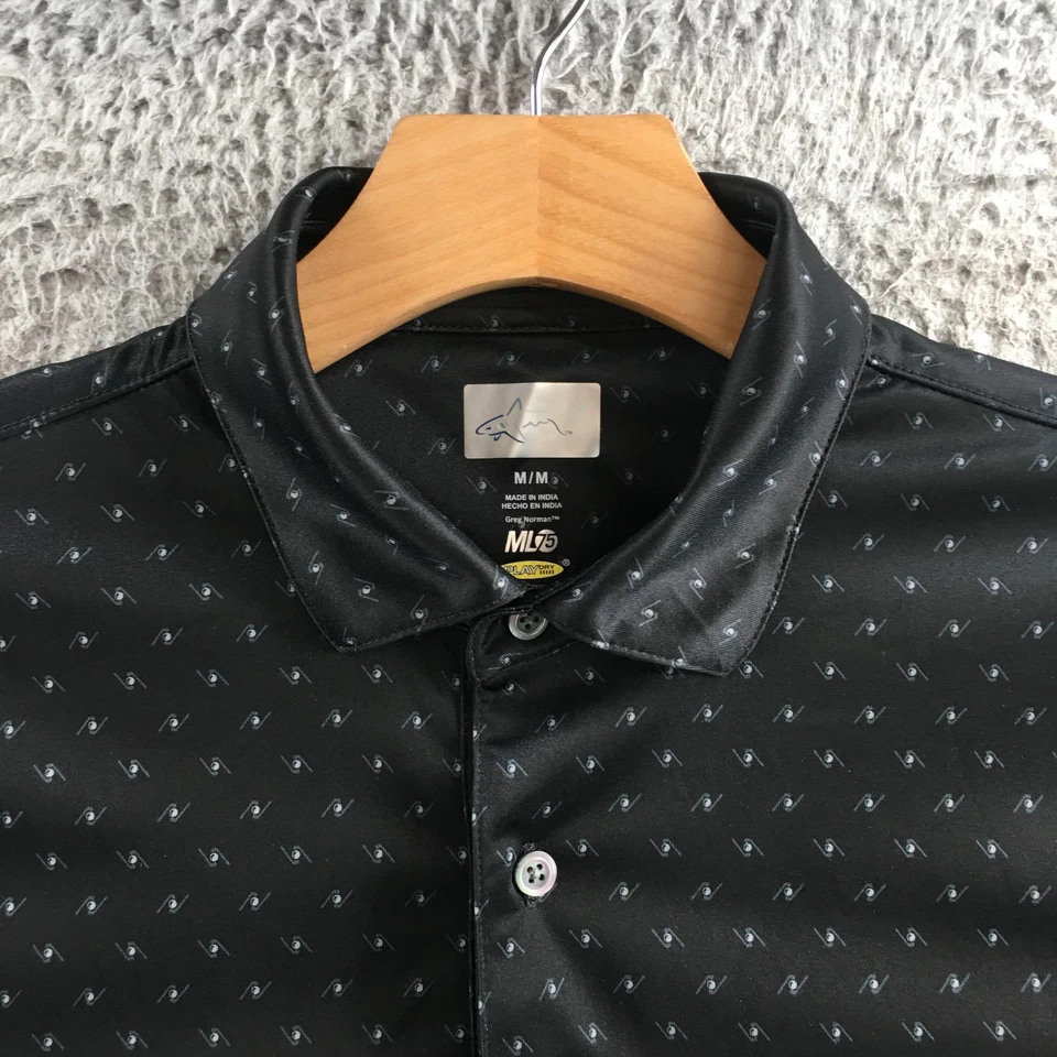 Greg Norman Golf Polo Shirt Mens M ML75 Play Dry Black Printed Short Sleeve - Image 3 of 4