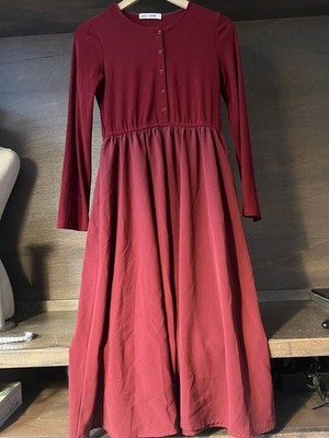 Grace Karin Girls Dress BURGANDY Size 14 Youth Long Sleeves Stretch Pockets