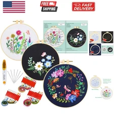 3 Sets Cross Stitch Kits forBeginners, Adults Including Embroidery Fabric wit...