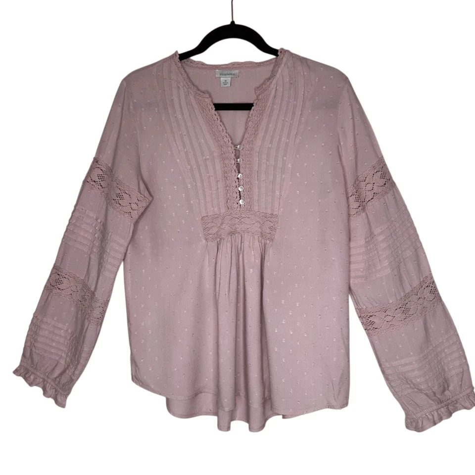 Top túnica Sundance Dusty Pink Spirit Lake con encaje y pintucks talla M boho Foto 2 de 4