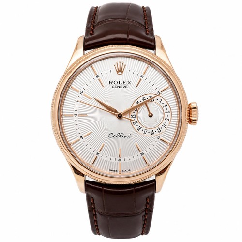 Rolex Cellini Time 39mm Date 18K Rose Gold Silver Dial Automatic Watch 50515