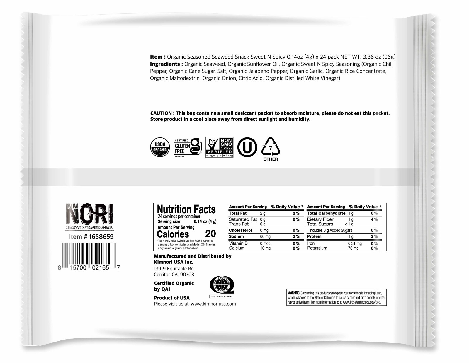 Organic Seasoned Roasted Seaweed Snacks 36 Individual Pack Sweet Spicy Kim Nori 