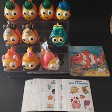 Lot Of 10 Goldfish Swim School Toys w/ Rare Puzzle  29 Celebrate Sticker Sheets