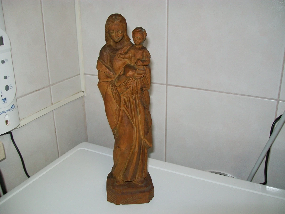 ✅ Antike große Madonna Mutter Gottes Maria Jesuskind geschnitzt Holz #part