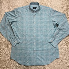 Bugatchi Shirt Mens Large Blue Performance Stretch Geometric Button Up