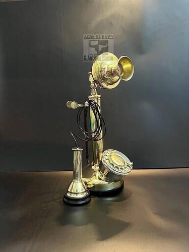 Vintage Antique Brass Candlestick Rotary Dial Phone Finish Home Decor Telephone - Imagen 3 de 6