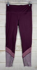 Joy Lab Leggings Womens M Purple Striped Gym Workout Pants Pocket Stretch