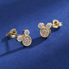 Gold Disney Mickey Mouse Pave Cubic Zirconia Stud Earrings