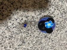 Retractable Badge Reel Minnie Mouse Blue Hibiscus Flower