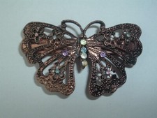VINTAGE COPPER TONE METAL BUTTERFLY HAIR BARRETTE UP DO HAIR ACCESSORY