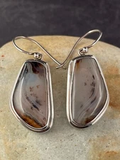 GENUINE BOTSWANA AGATE EARRINGS set in 925 STERLING SILVER FREE FAST SHIPPING ! 