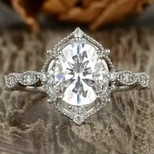 Moissanite Three Stone Engagement Ring Solid 925 Sterling Silver 2.5CT Oval Cut