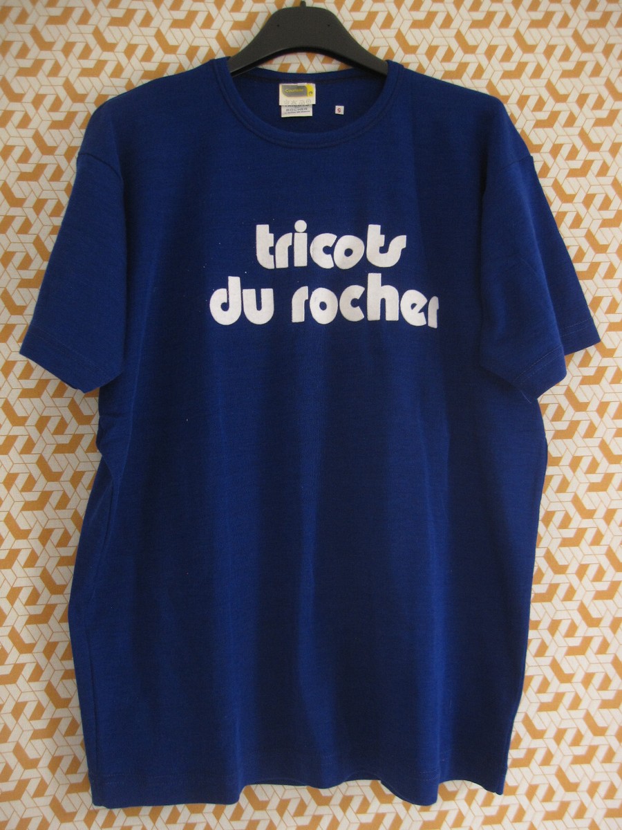 Maillot Cycliste Vintage TRICOTS DU ROCHER – Bleu – Taille XL – Fabriqué En France
