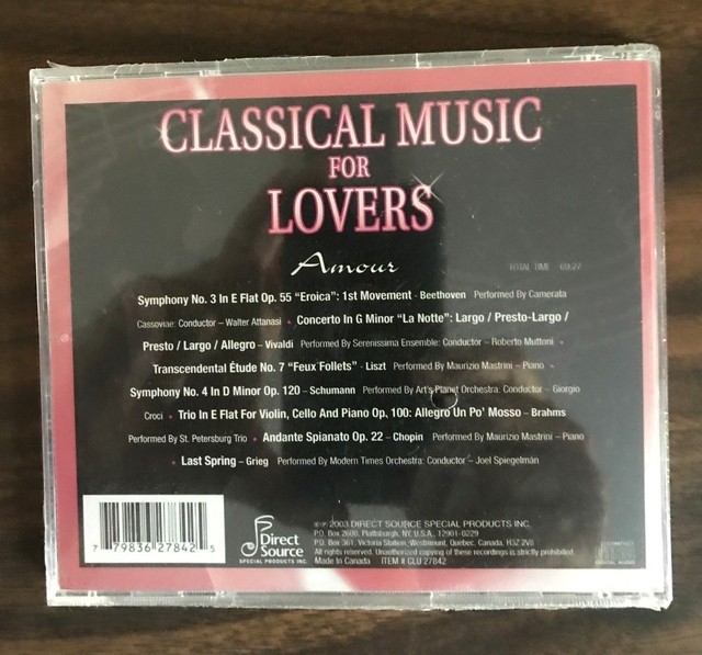 CLASSICAL MUSIC FOR LOVERS AMOUR CD DIRECT SOURCE 2003 BRAND NEW SEALED
