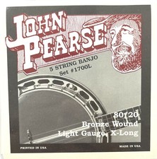 John Pearse Banjo Strings 5 Strings 80/20 Bronze Wound Light Gauge Extra Long