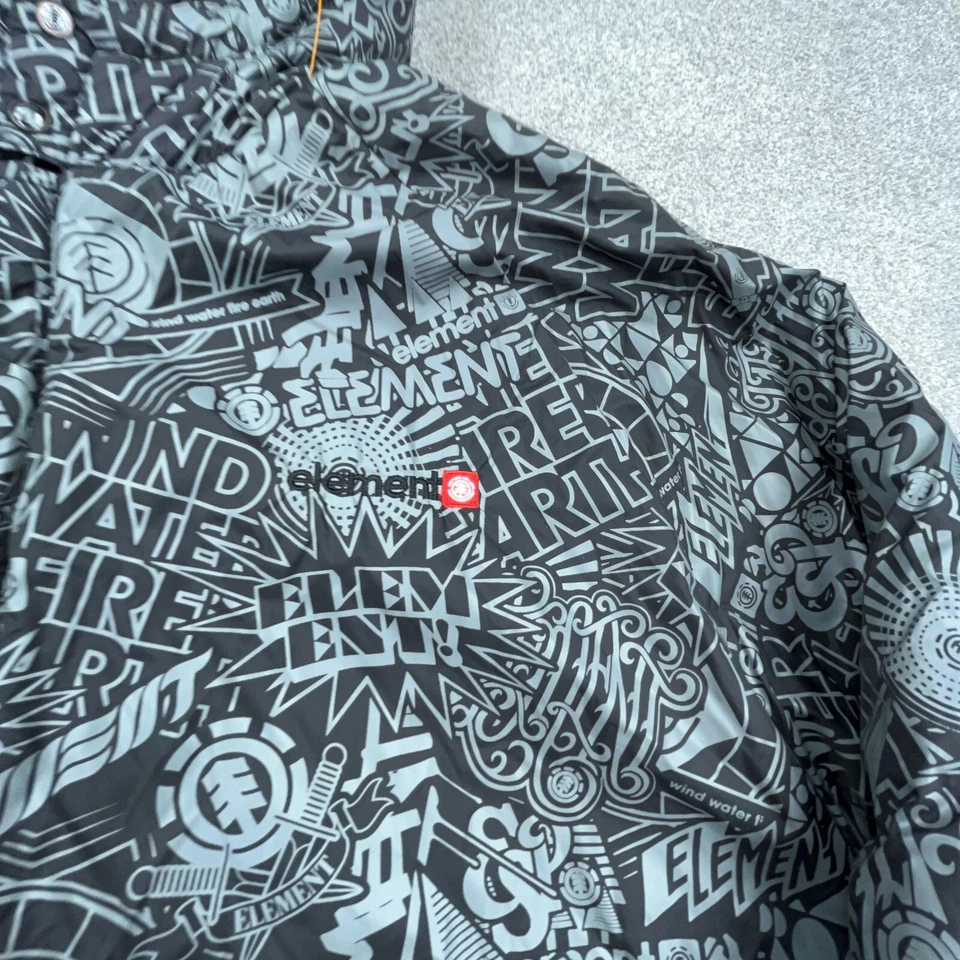 Vintage Y2K Element Jacket Men Medium Black Puffer Coat Skate All Over Print AOP - Image 3 of 4