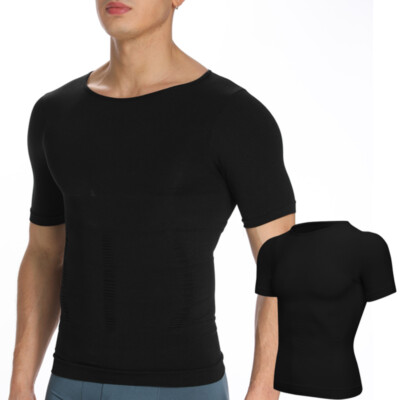 Mens Slimming Shapewear T Shirt Abdomen Compression Undershirt Posture Corrector