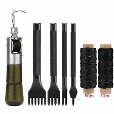Leather Craft Tool Kit Hand Sewing Stitching Punch Carving Work Saddle Groover