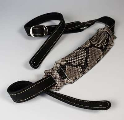 Franklin Straps V1-BK-SN Vintage-Style Snakeskin Leather Guitar Strap - Black