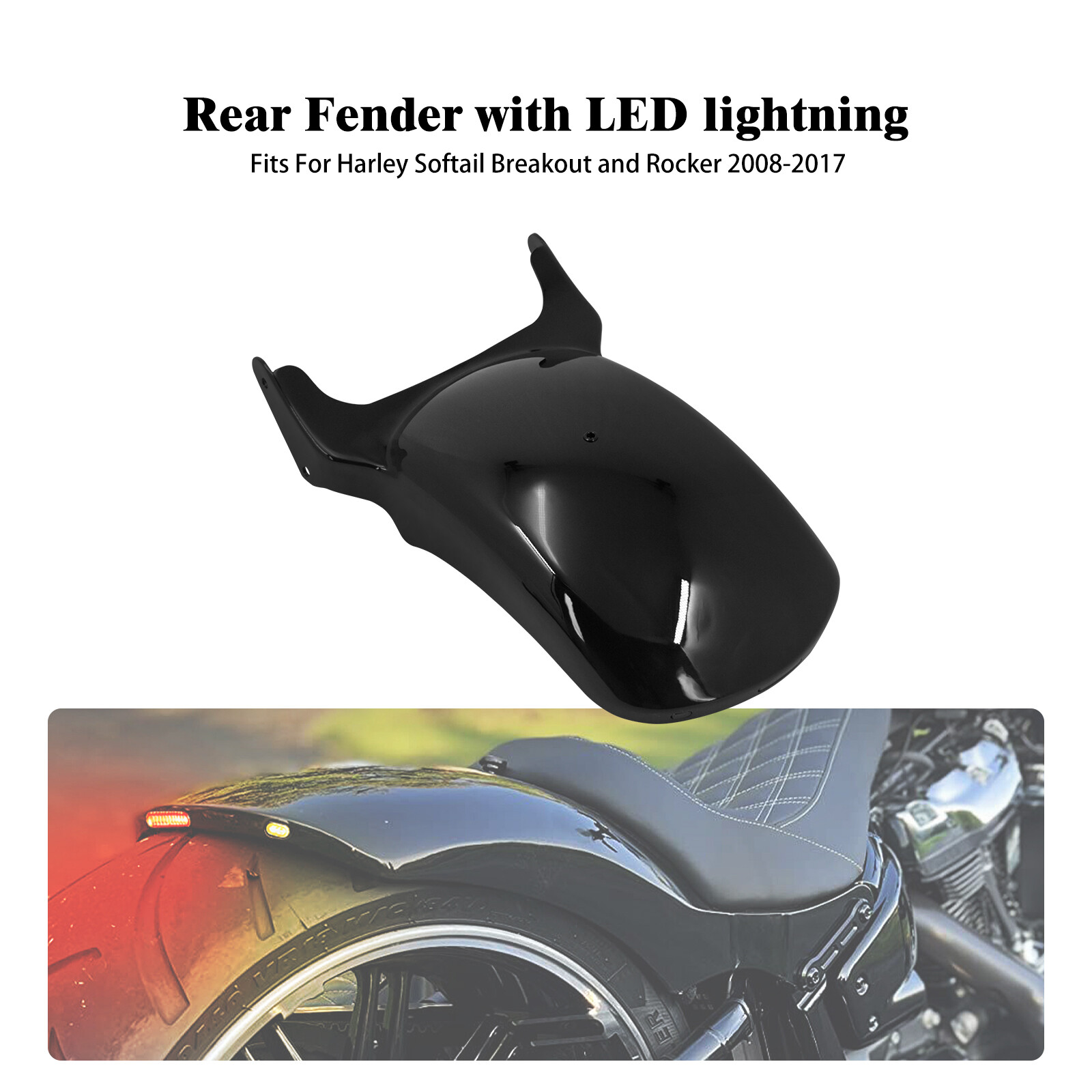 Harley Rocker C Rear Fender Conversion Kit Rear Short Fender w/ Turn Signal LED Light For Harley Rocker C Breakout ...