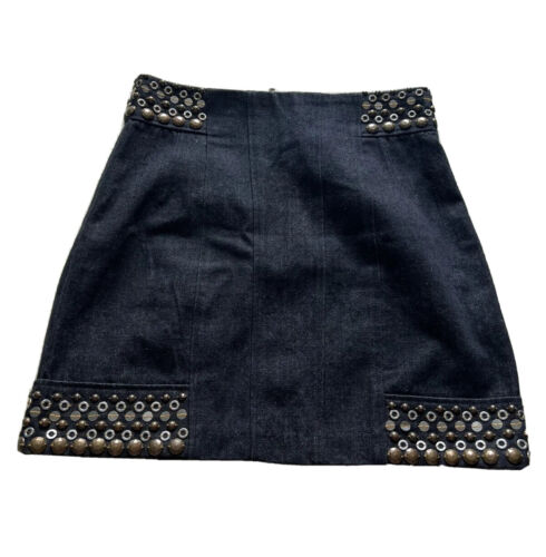 Nanette Lepore Size 6 Denim Skirt Zip Studs Length 18” Cotton  #501 - Picture 1 of 7