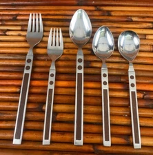 Orleans * EMPYREAN Stainless Wood Accent MCM Flatware Japan CHOICE - CHOOSE (38)