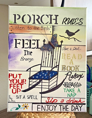 ''PORCH RULES'' CANVAS FOR PATIO, PORCH, BALCONY, DECK, GIFT-HANDCRAFTED, CANVAS