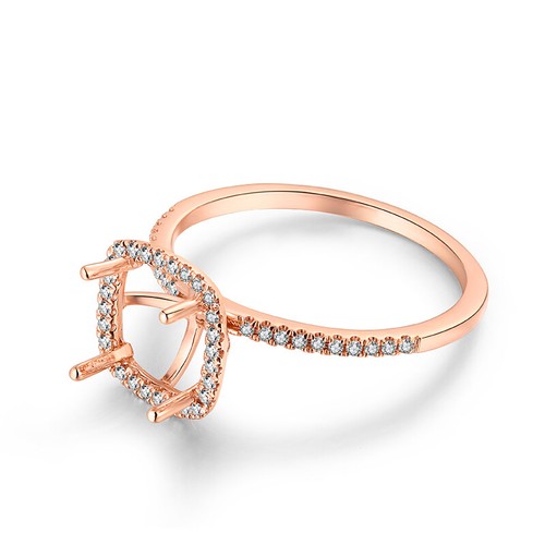 Cushion 7x7mm Si/h Diamonds Semi Mount Ring Special Present Solid 14k Rose Gold - Picture 2 of 9