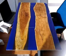 Rectangle Dining Table Top Custom Made Blue Epoxy Resin Handmade Furniture Decor