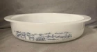 Vintage Glasbake Currier and Ives Milk Glass Pie or Cake Dish Blue and White