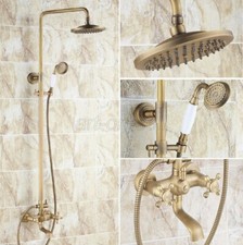 8"Antique Brass Rainfall Bathroom Shower Set Faucet W/Tub Mixer Tap Wall Mount