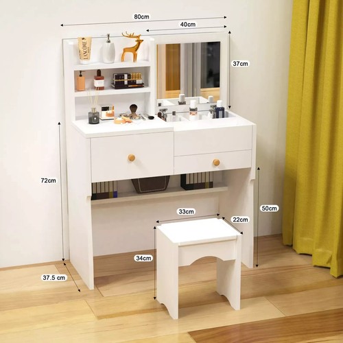 Dressing Table with Mirror Modern Make up Desk Vanity Table Set + Stool White - Picture 2 of 9