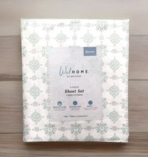 Welhome 320 TC Cotton Rich Sateen Ditsy Medallion 4pc Queen Sheet Set Gray Mint