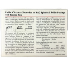 FAG Radial Clearance Reduction Of Spherical Roller Bearings Reference Card