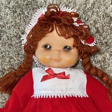 Vintage 15”  Painted Face Doll Cloth Body Yarn Hair Rag