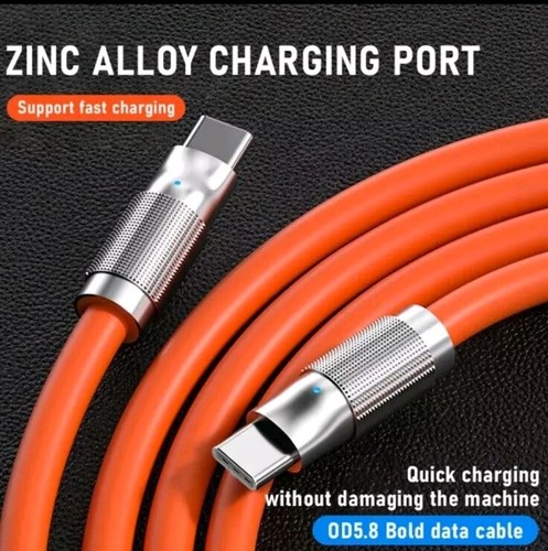 Chubby Orange Silicone Fast Charging Cable, USB C to USB-C Cable, 3.3 Feet, 100W - Picture 6 of 8