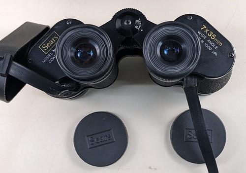 Vintage SEARS Binoculars 7x35mm Wide Angle Model 445.25110 w/ Lens Caps and Case - Picture 4 of 16