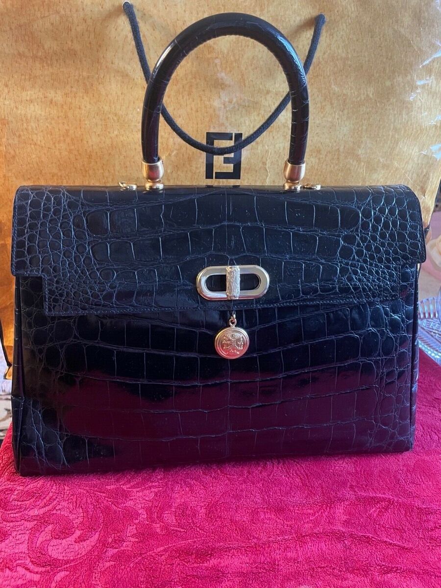 vintage FENDI black crocodile peekaboo bag with gold vintage FENDI black crocodile peekaboo bag with gold