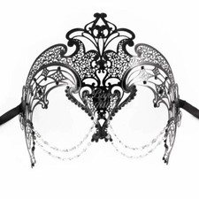 Women's Masks: Metal Masks - Chain Metal Masquerade Mask Black Rhinestones