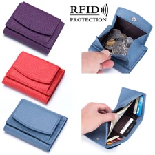 Women's RFID-Blocking Leather Wallet Small Card Holder Change Purse Coin Pocket