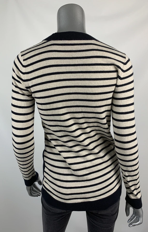 Suéter Tory Burch para mujer XS lana cachemir marfil azul rayas doradas broches de presión  Foto 3 de 4