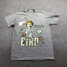 Vintage Boston Celtics Shirt Mens Small Gray Larry Bird Caricature Basketball