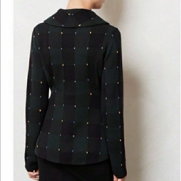 Blazer para mujer HWR Anthropologie mezcla de lana verde negro a cuadros suéter MEDIANO Foto 2 de 4