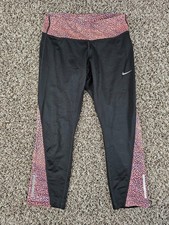 Nike Dri Fit Womens Sz S Cropped Athletic Yoga Pants Black Coral Pink