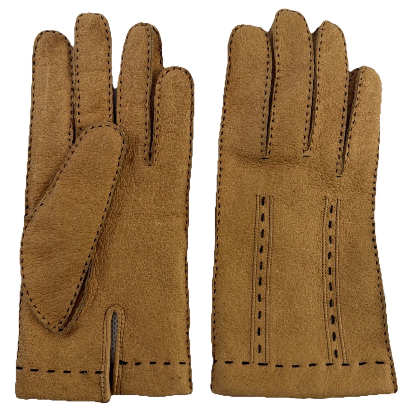 Vintage Genuine Pig Skin Leather Work Gloves Romania Light Brown Americana Folk