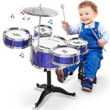 Kids Drum Set, Toddlers Musical Toys Drum Kit with 5 Drums, Stool, Sticks and...