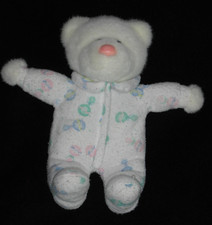 Vintage White Teddy Bear Plush Rattle Terry Cloth Pastel PJ Stuffed Animal Lovey