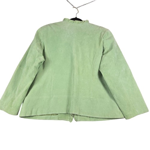 Brandon Thomas Womens 14/16 Suede Leather Jacket Green Open Front Ruffle - Picture 3 of 10