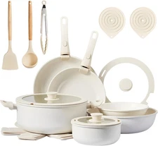 22-Piece Kitchen Cookware Set, Nonstick Cast Aluminum Pots, Pans, Utensils White